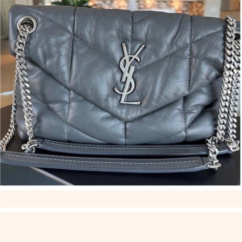 Yves Saint Laurent Small Puffer Bag - Quilted Lambskin, Storm Gray - Picture 3 of 12